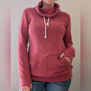Ampersand Avenue | Cowl Neck Sweatshirt w Pouch & Thumb Holes, Reddish Pink, XL